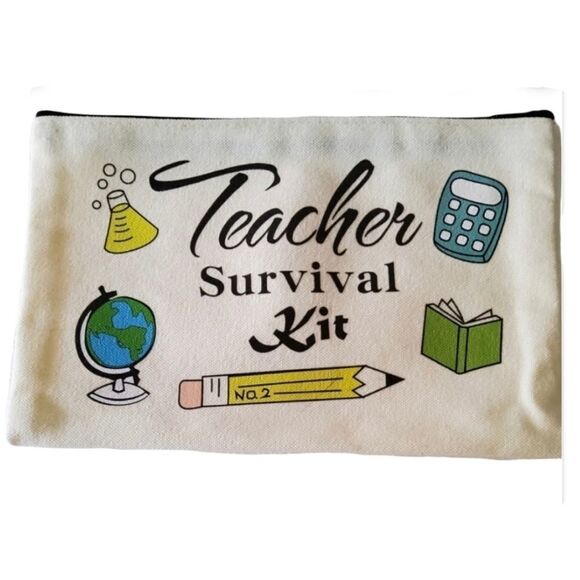 TEACHERS GIFT Zippered Canvas Bag Pouch NEW - Picture 1 of 7